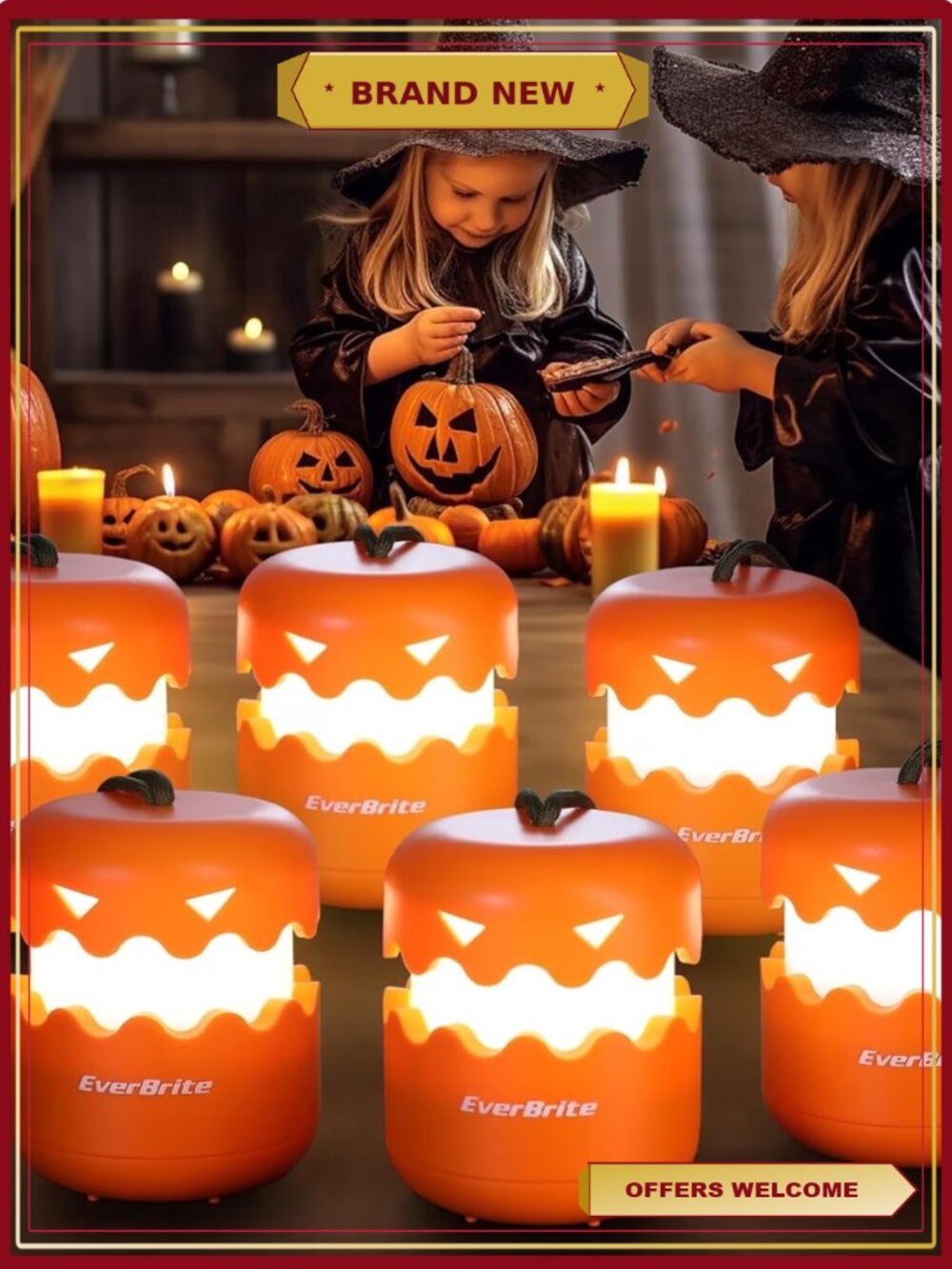 Set of 6 Collapsible Halloween Pumpkin Lanterns, Battery Operated,